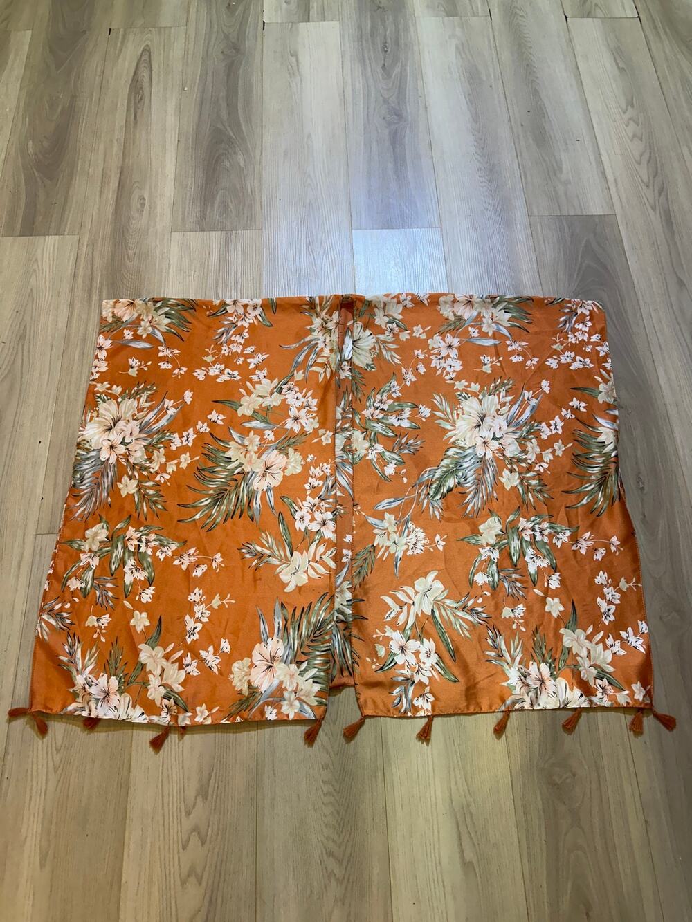 Ardene Floral Kimono Cardigan One Size Burnt Orange Tropical Tassel Fringe Wrap